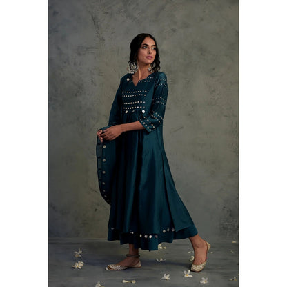Charkhee Chanderi Gathered Kurta Set - (Set of 3)