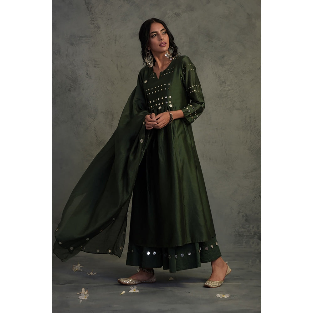 Charkhee Chanderi Gathered Kurta Set - (Set of 3)