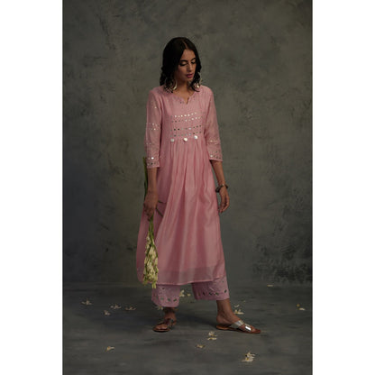 Charkhee Chanderi Gathered Kurta Set - (Set of 3)