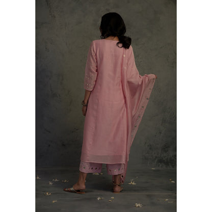 Charkhee Chanderi Gathered Kurta Set - (Set of 3)