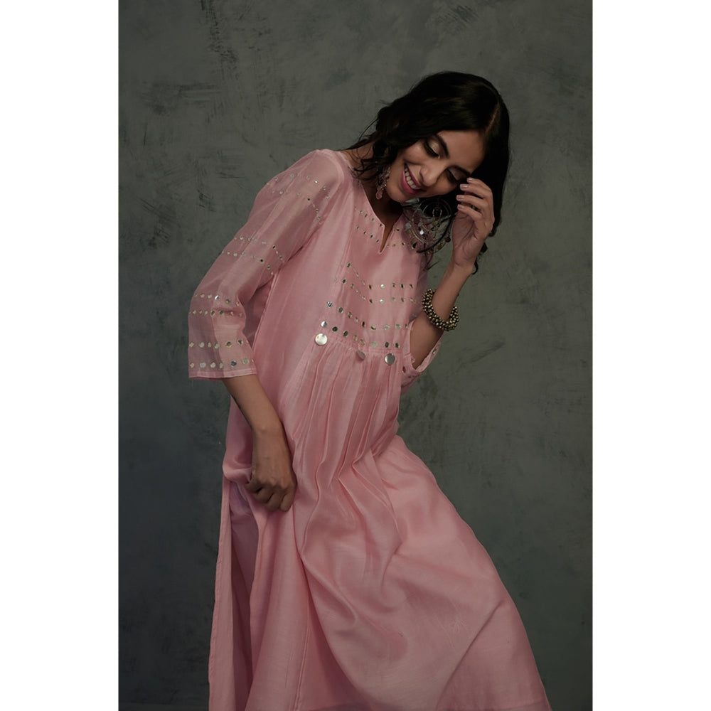 Charkhee Chanderi Gathered Kurta Set - (Set of 3)