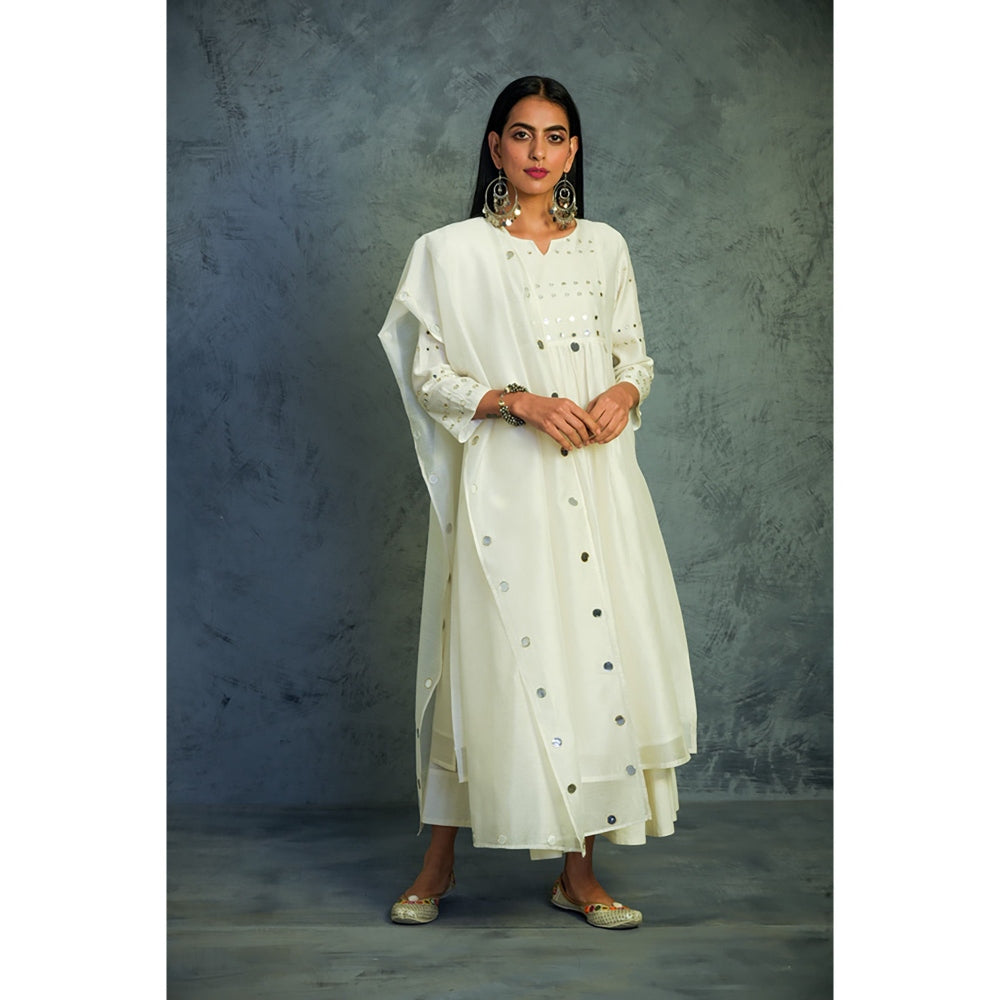 Charkhee Chanderi Gathered Kurta Set - (Set of 3)