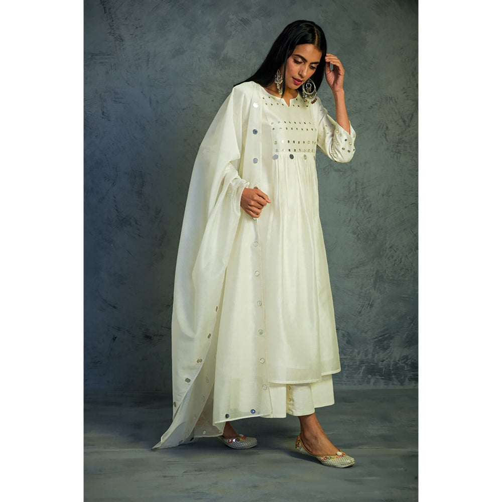 Charkhee Chanderi Gathered Kurta Set - (Set of 3)