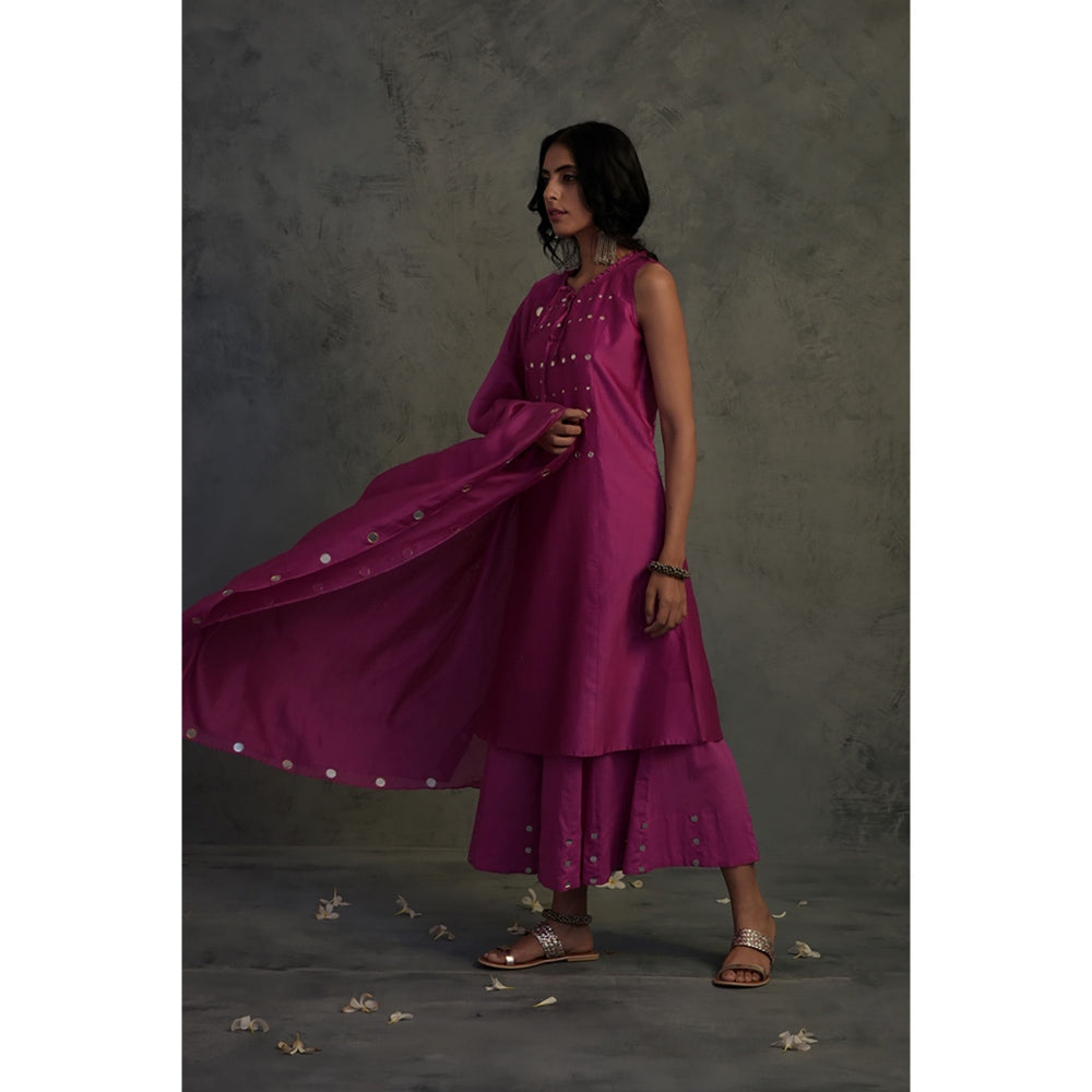 Charkhee Chanderi Sleeveless Kurta Set - (Set of 3)