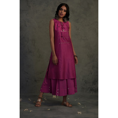 Charkhee Chanderi Sleeveless Kurta Set - (Set of 3)