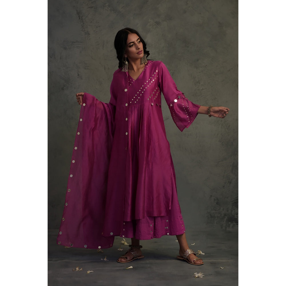 Charkhee Chanderi Flared Sleeve Kurta Set - (Set of 3)