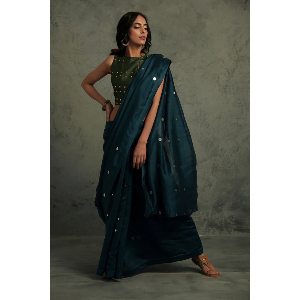 Charkhee Chanderi Saree With Sleeveless Blouse - (Set of 2)