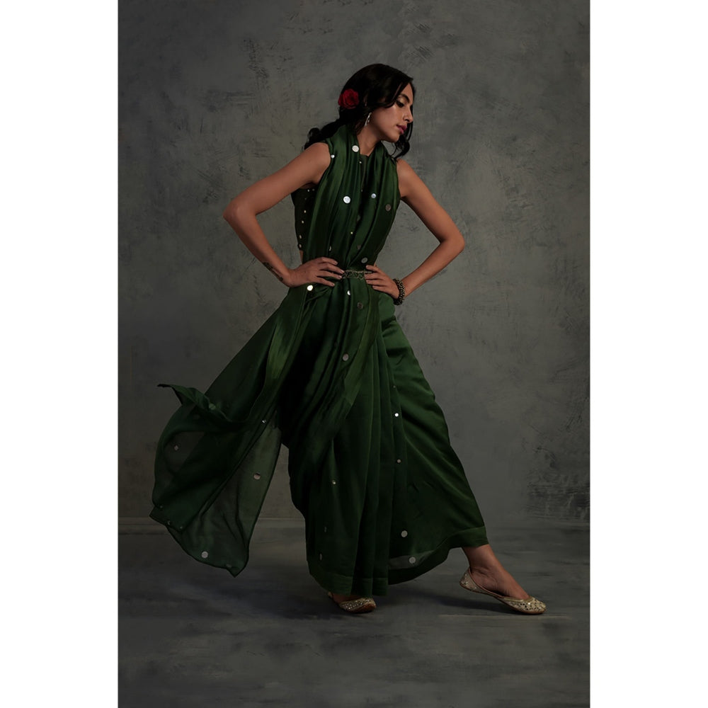 Charkhee Chanderi Saree With Sleeveless Blouse - (Set of 2)