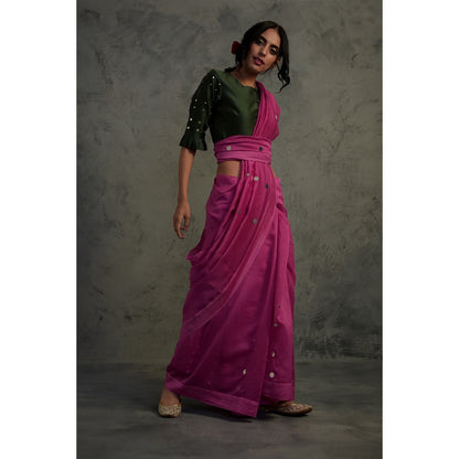 Charkhee Chanderi Saree With Fullsleeve Blouse - (Set of 2)