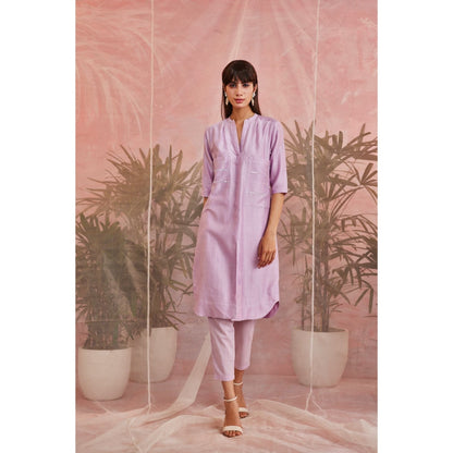Charkhee Sequin Lavender Front Slit Kurta Set (Set of 2)