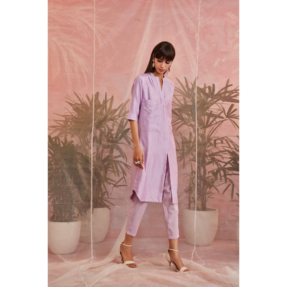 Charkhee Sequin Lavender Front Slit Kurta Set (Set of 2)