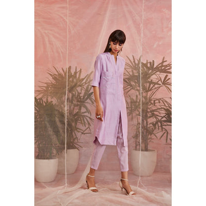 Charkhee Sequin Lavender Front Slit Kurta Set (Set of 2)