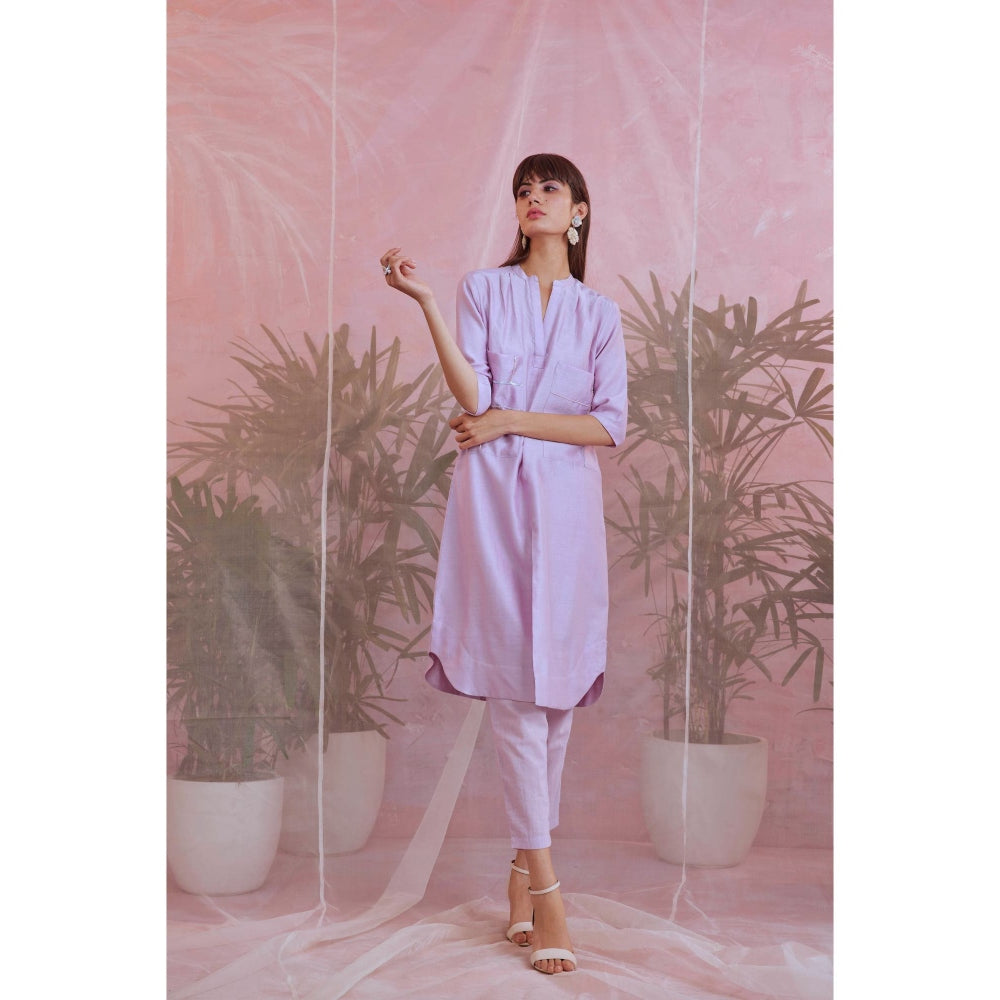 Charkhee Sequin Lavender Front Slit Kurta Set (Set of 2)