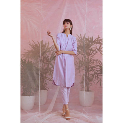 Charkhee Sequin Lavender Front Slit Kurta Set (Set of 2)