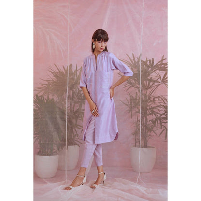 Charkhee Sequin Lavender Front Slit Kurta Set (Set of 2)