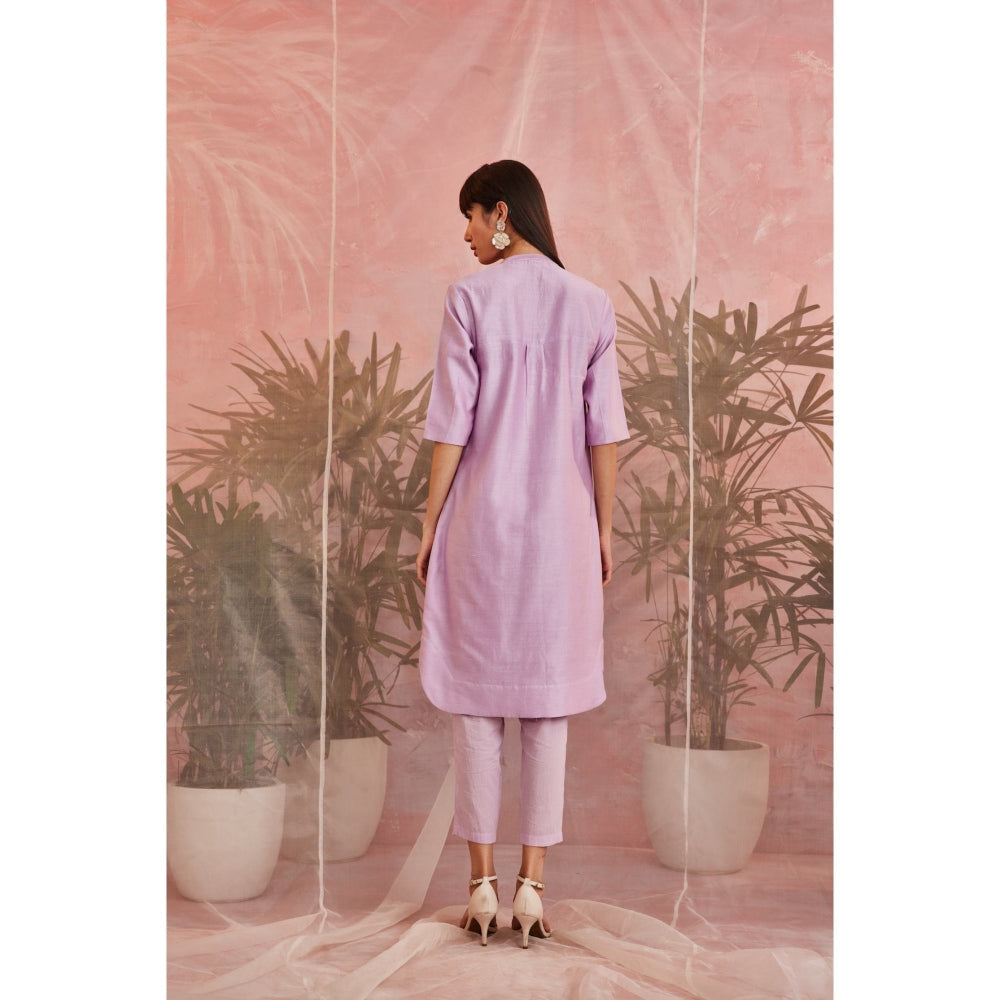 Charkhee Sequin Lavender Front Slit Kurta Set (Set of 2)