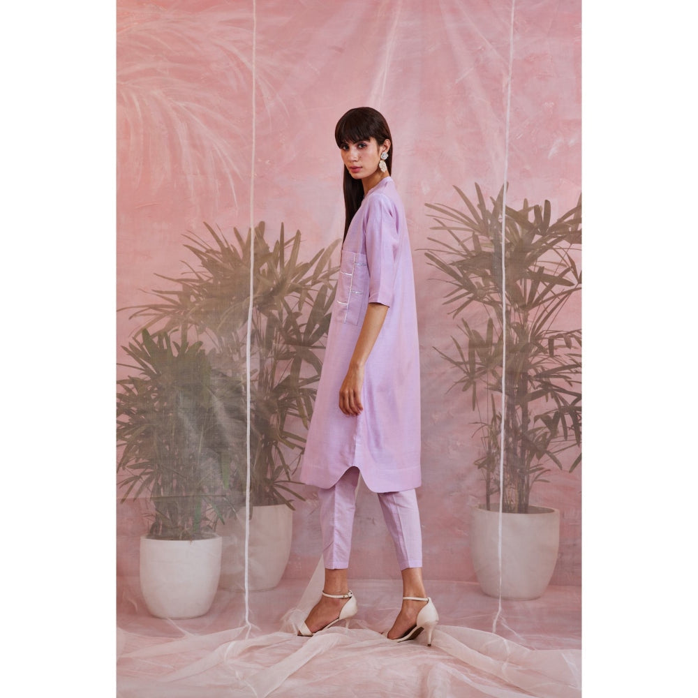 Charkhee Sequin Lavender Front Slit Kurta Set (Set of 2)