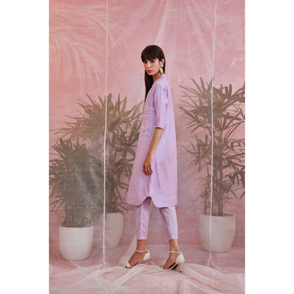 Charkhee Sequin Lavender Front Slit Kurta Set (Set of 2)
