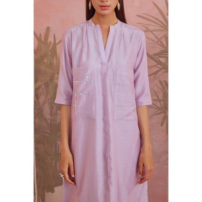 Charkhee Sequin Lavender Front Slit Kurta Set (Set of 2)