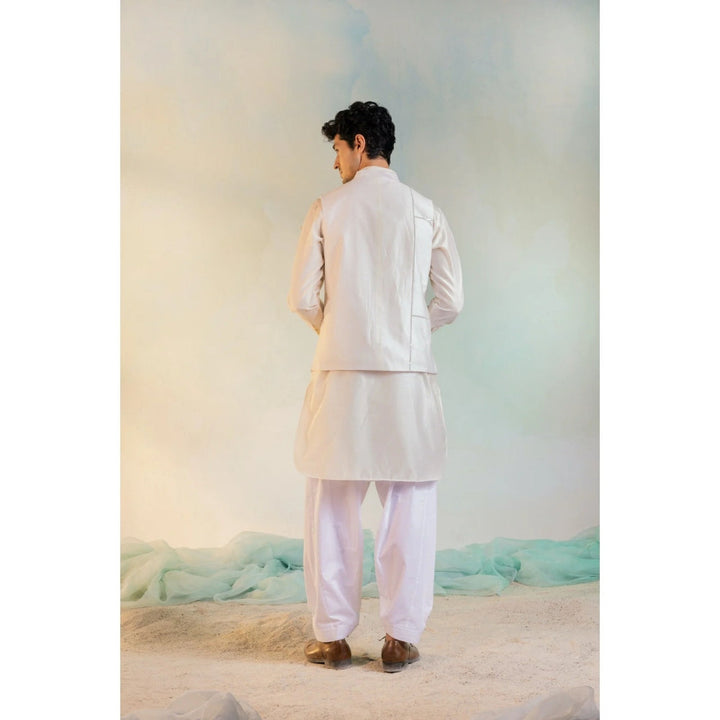 Charkhee Men'S Sequin Nehru Jacket Off White