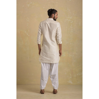 charkhee Men Pearl Off White Pathani Kurta with Salwar (Set of 2)