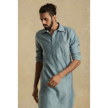 charkhee Men Ice Blue Pathani Kurta with Ice Blue Salwar (Set of 2)