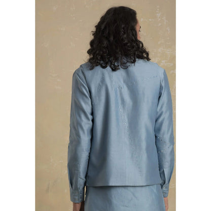 charkhee Men Ice Blue Diagonal Short Kurta with Salwar (Set of 2)