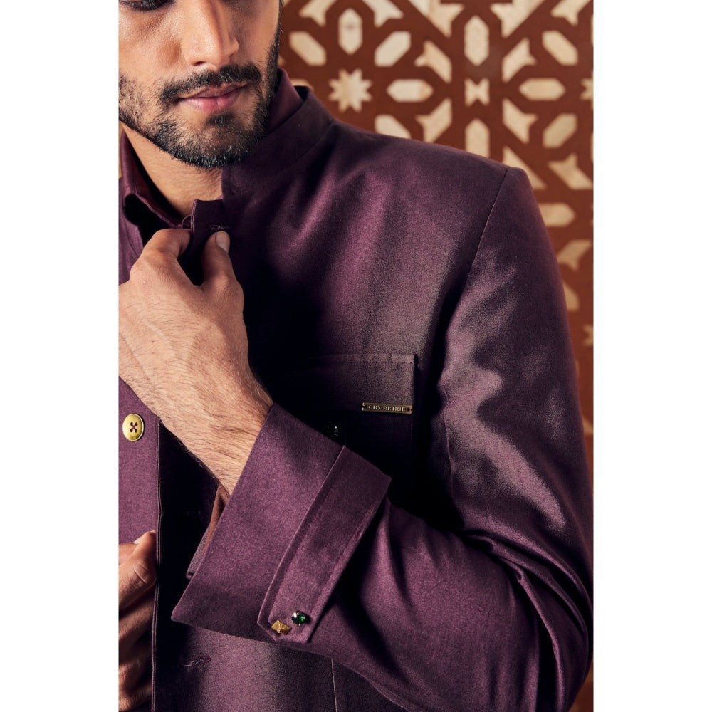 Charkhee Purple Pathani With Bandh Gala Jacket (Set Of 3)