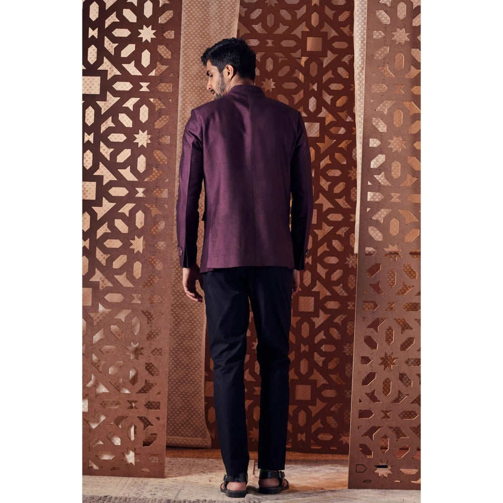 Charkhee Purple Bandh Gala Jacket With Pant (Set Of 2)