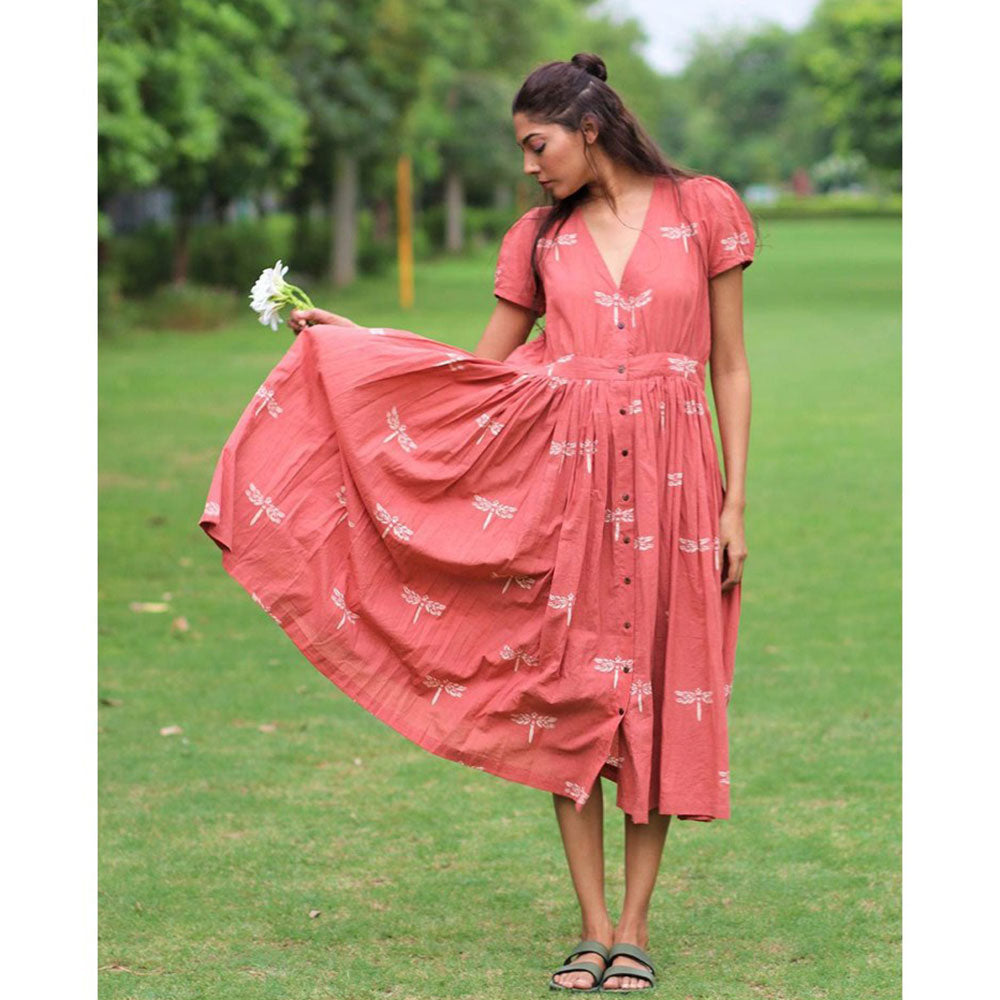 Chidiyaa Coral Cotton Dress