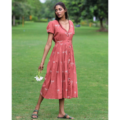 Chidiyaa Coral Cotton Dress
