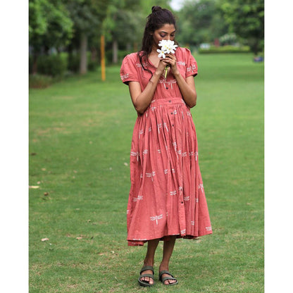 Chidiyaa Coral Cotton Dress