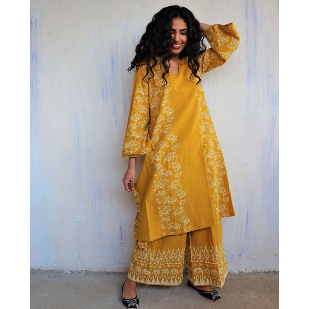 Chidiyaa Mustard Cotton Kurta, Palazzo (Set of 2)