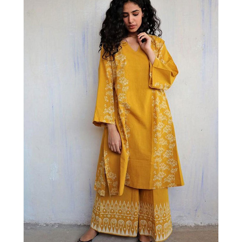 Chidiyaa Mustard Cotton Kurta, Palazzo (Set of 2)