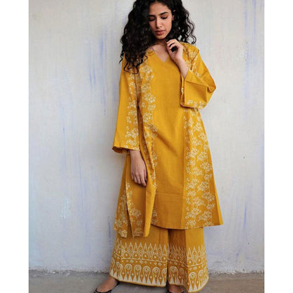 Chidiyaa Mustard Cotton Kurta, Palazzo (Set of 2)