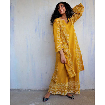 Chidiyaa Mustard Cotton Kurta, Palazzo (Set of 2)
