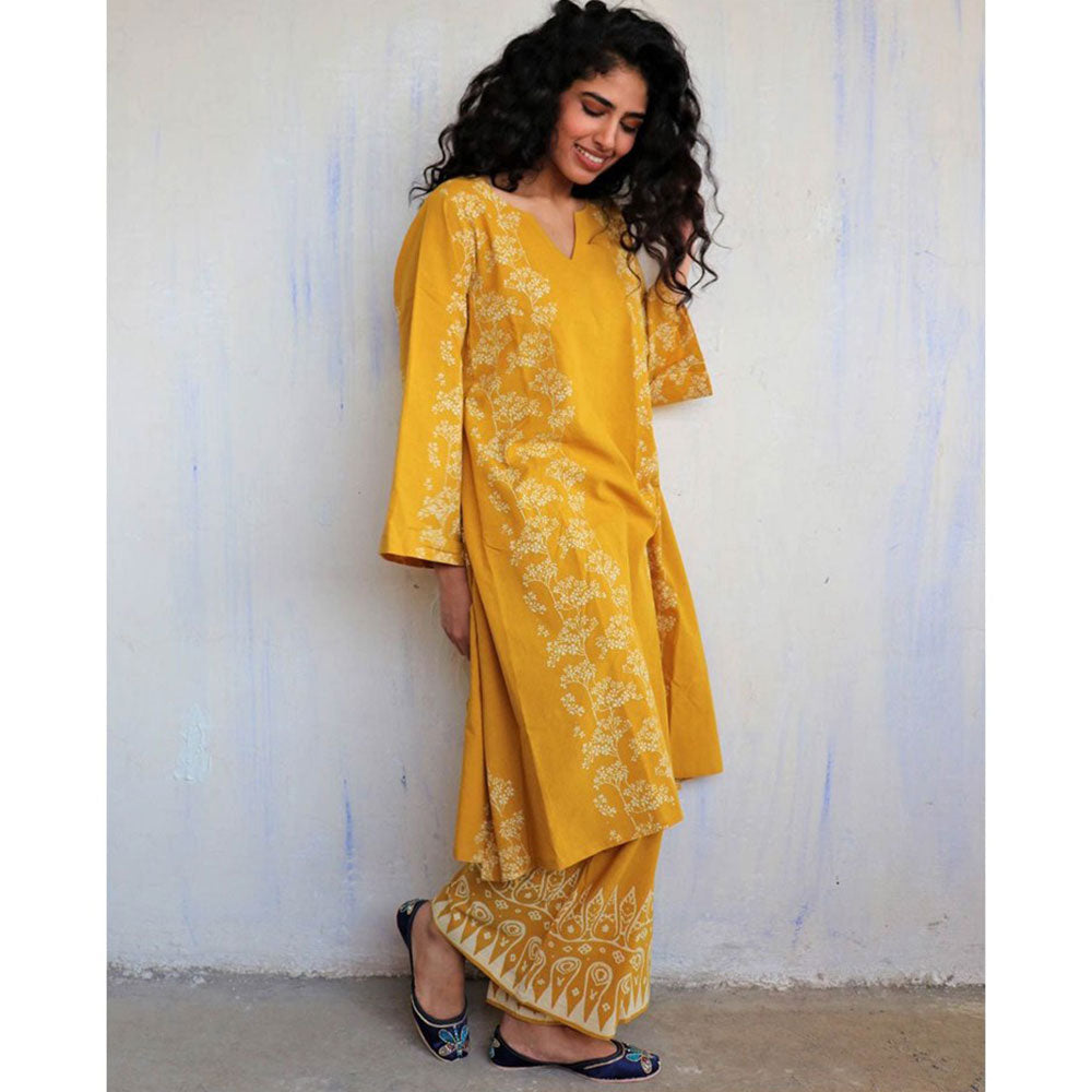 Chidiyaa Mustard Cotton Kurta, Palazzo (Set of 2)