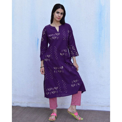 Chidiyaa Purple Cotton Kurta, Pant (Set of 2)