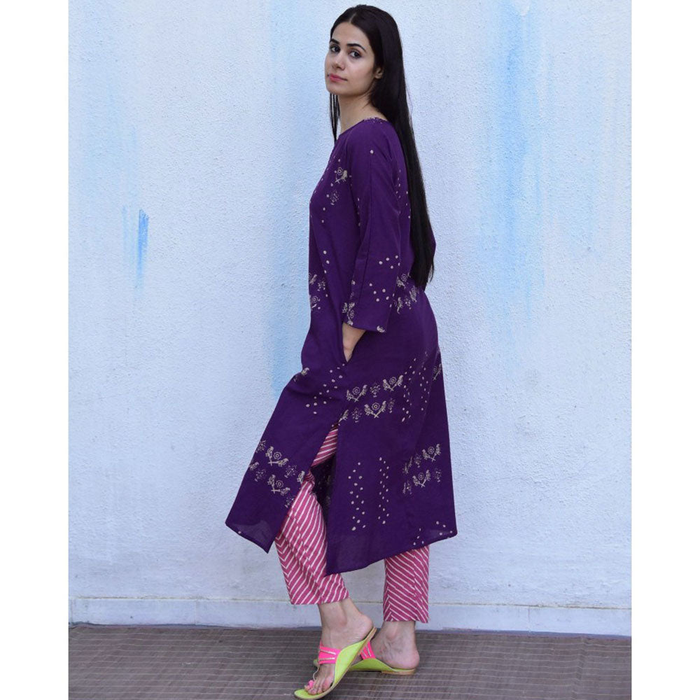 Chidiyaa Purple Cotton Kurta, Pant (Set of 2)