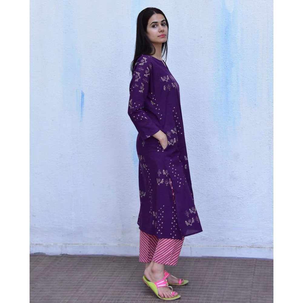 Chidiyaa Purple Cotton Kurta, Pant (Set of 2)