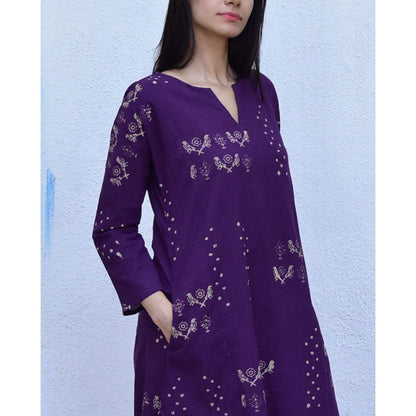 Chidiyaa Purple Cotton Kurta, Pant (Set of 2)