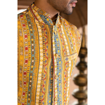 Chhavvi Aggarwal Men Yellow Printed Bundi (Set of 3)