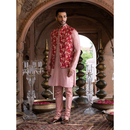 Chhavvi Aggarwal Men Pink Floral Printed Bundi (Set of 3)