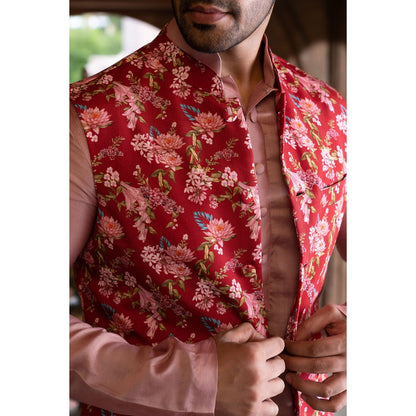 Chhavvi Aggarwal Men Pink Floral Printed Bundi (Set of 3)