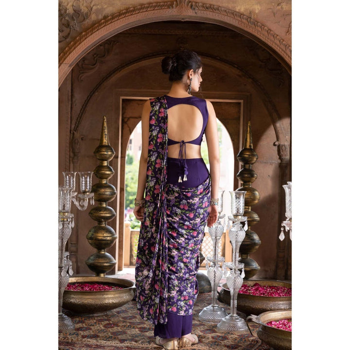 Chhavvi Aggarwal Purple Floral Printed Pant Saree with Stitched Blouse