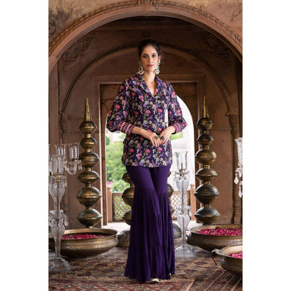 Chhavvi Aggarwal Purple Floral Printed Jacket and Sharara (Set of 2)