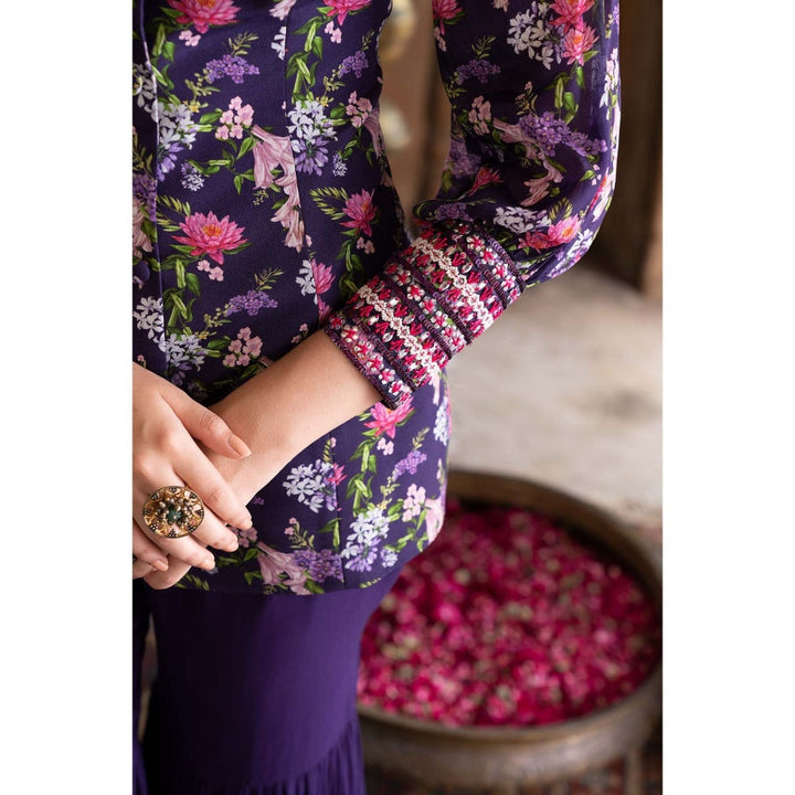 Chhavvi Aggarwal Purple Floral Printed Jacket and Sharara