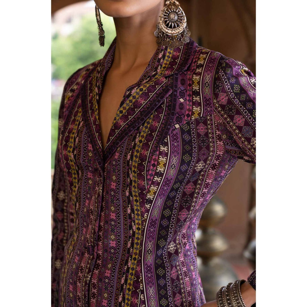 Chhavvi Aggarwal Purple Printed Jacket with Pant (Set of 2)