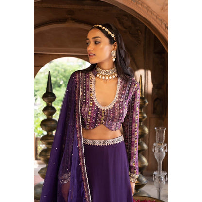 Chhavvi Aggarwal Purple Printed and Embroidered Lehenga Blouse with Dupatta (Set of 3)