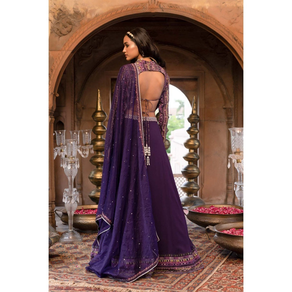 Chhavvi Aggarwal Purple Printed and Embroidered Lehenga Blouse with Dupatta (Set of 3)